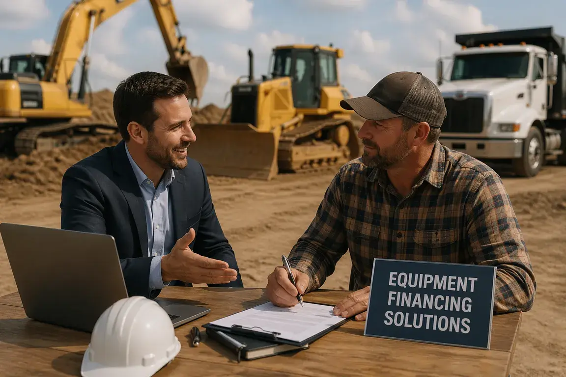 Equipment financing discussion beside construction machinery